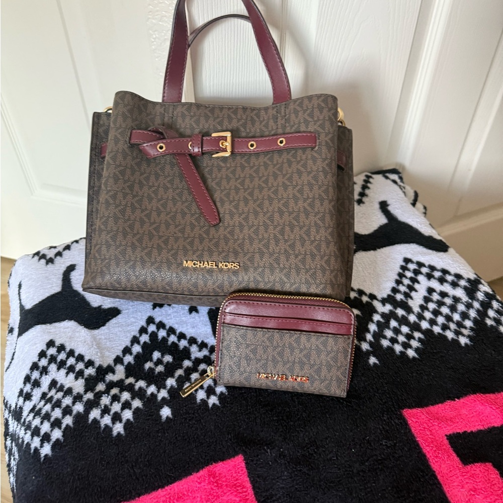 Michael Kors Brown and Burgundy Satchel Set